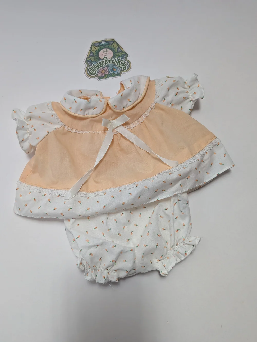 Vtg Cabbage Patch Kids Doll Clothes PreemieDress&Bloomers 8A(P) PeachRosebud CPK